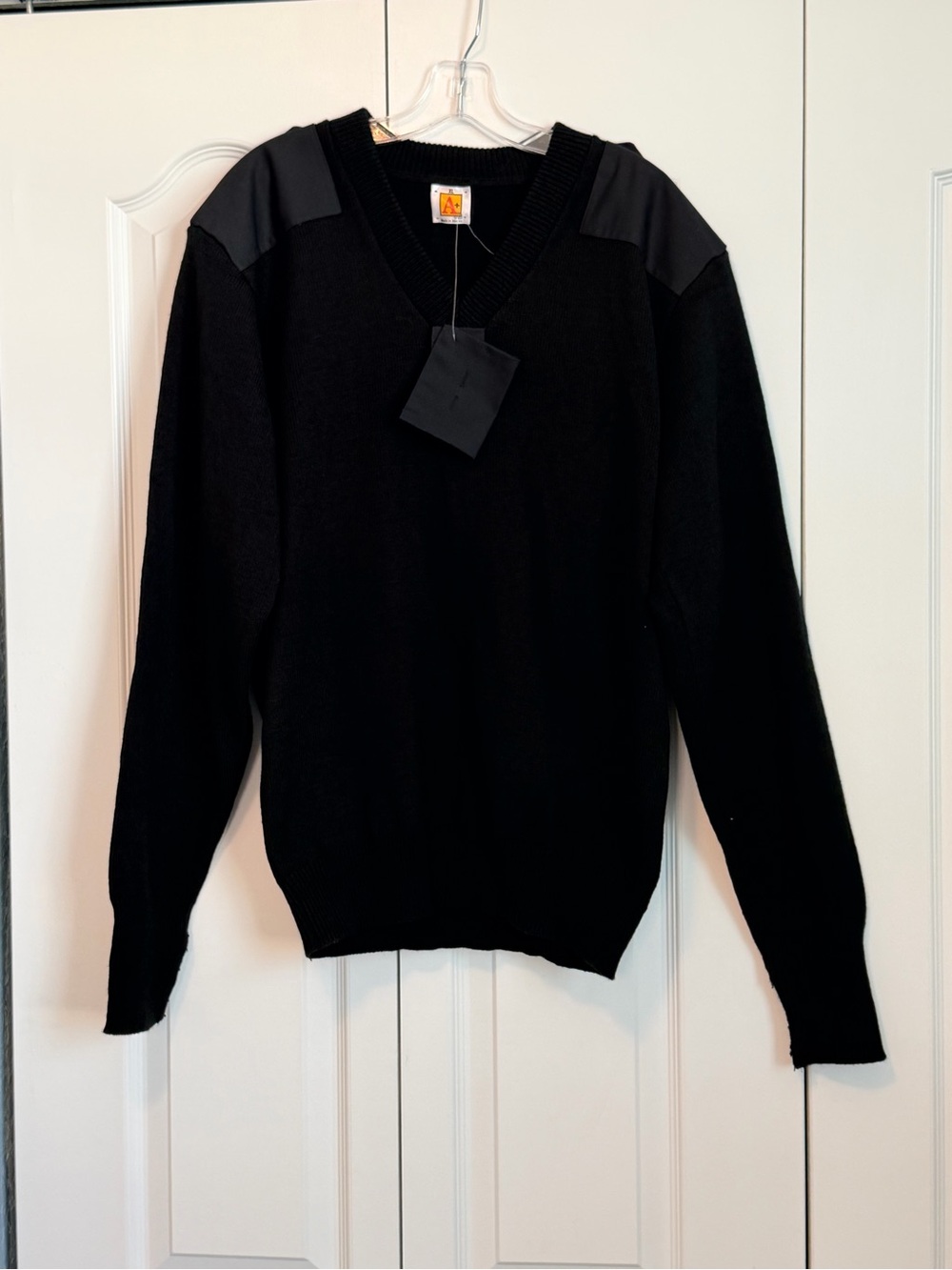 Men's Black V-Neck Sweater with Shoulder Panels